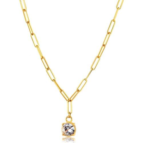 New Fashion Chain Link Stainless Steel Women Charm Crystal Necklaces Collier femme Wedding Party Necklaces Brand Jewelry