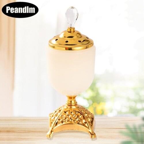 PEANDIM Exquisite Indoor Aromatherapy Incense Burners Imitation Jade Incense Holder Living Room Metal Candle Holder Decoration