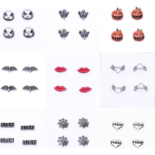 40Pcs/Lot Halloween Series Pumpkin Skull Bat Floating Locket Charms Letter Believe Friend Pendant Necklaces Jewelry Wholesale