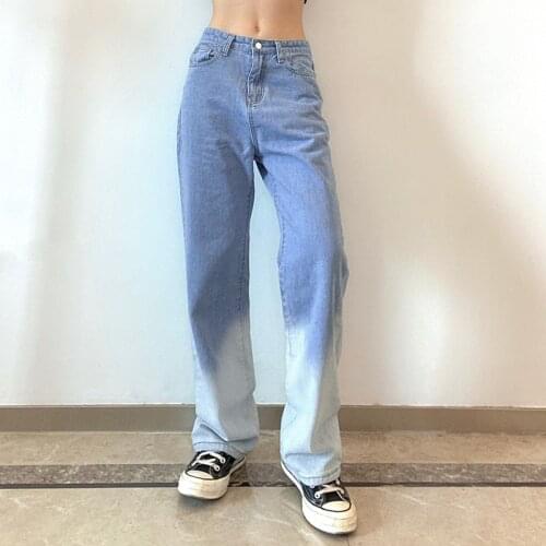YICIYA Casual Blue Staight Denim Trousers Ladies Fashion High Waist Jeans Women Gradient Y2K Skinny Pants Streetwear 2021