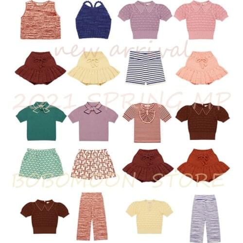 Pre-Sale 2021 Summer Toddler Girl Outfits MP Fashion Knitting Top & Pants & Skirt Girls Kids Clothes Ship At The End of April