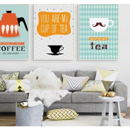 Simple Coffee Tea Cups Canvas Painting Printing Cartoon Letter Quotes Poster Wall Art Picture Living Room Home Decoration
