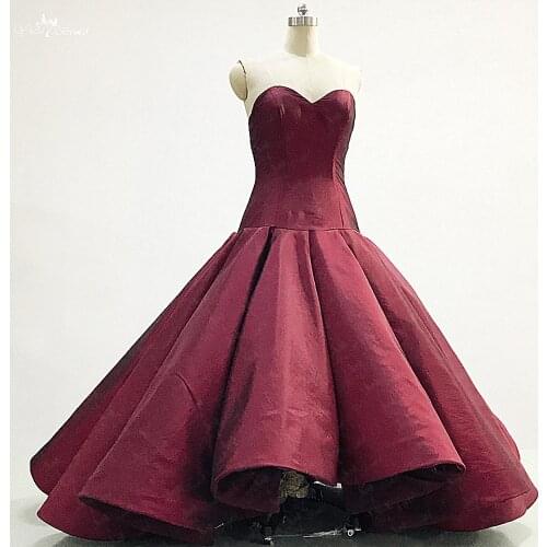 RSE925 Real Pictures Red Wine Color Sleeveless Sweetheart Big Roll Skirt High-Low Taffeta Prom Dresses