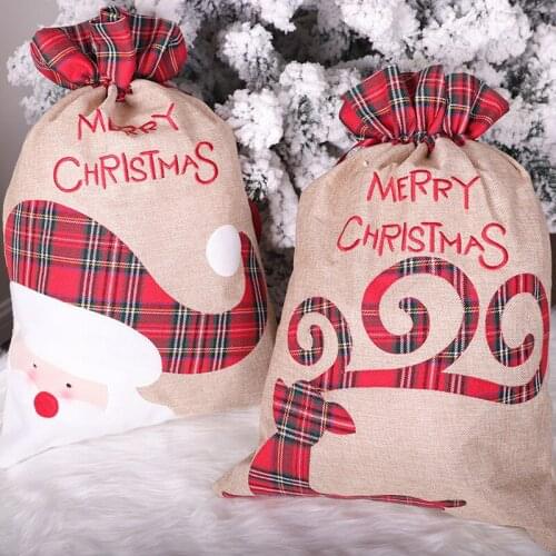 Santa Claus fawn Christmas linen Gift Bag Drawstring ribbon mouth Candy Bag Christmas decoration Apple Bag christmas