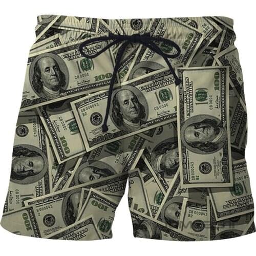 Shorts 2021 New Mens 3D Printed Sports Beach Pants Mens Streetwear Breathable Dollar Design Fashionable Great Money Pants