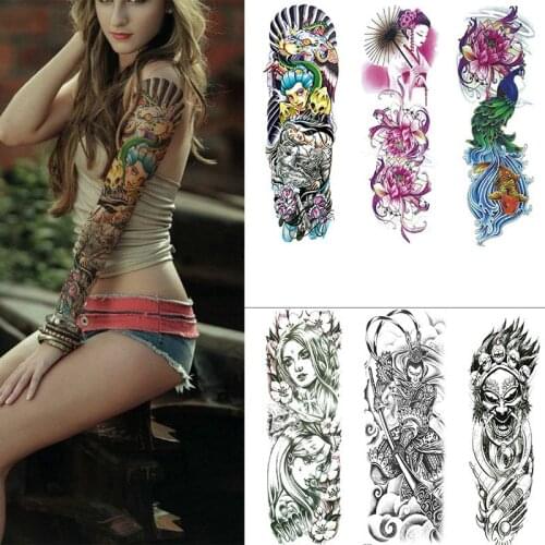 Full Arm Tattoo Sticker Floral Arm Halloween Party Lasting Water Transfer Waterproof Tattoo Sticker For Men Women Party Decor