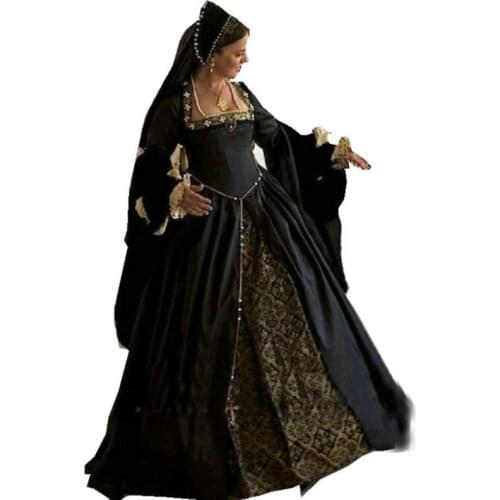 Historical Customer-made Luxs Black Vintage Costumes Renaissance Dresses Steampunk dress Gothic Cosplay Halloween Dresses C-1140
