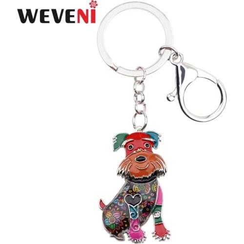 WEVENI Animal Enamel Schnauzer Dog Key Chains Women Keyrings Gift For Girl HandBag Charms Keychains Car key Charms Jewelry