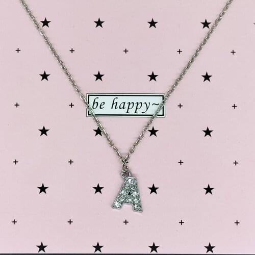 QiLuxy New A-Z Letter CZ Pendant Necklaces for Women Fashion Shiny Zircon Pendant Stainless Steel Chain Necklaces Customize