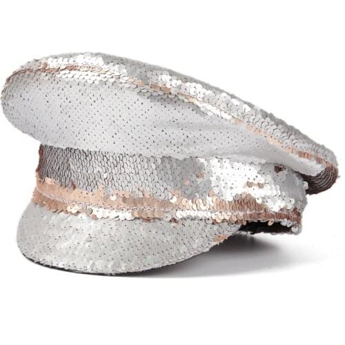 Women Military Hat Double Sequin Captain Hat Festival Halloween Costume Cosplay Bachelorette Party Sergeant Hat