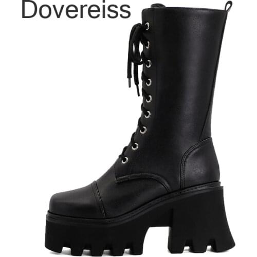Winter Woman New Fashion Sexy Consice Shoes Elegant Square Head Matin Boots Ankle Boots Big Size 43 44 45
