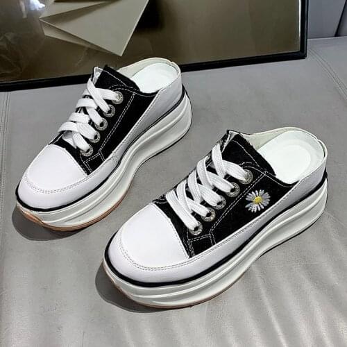 Womens Slope Heel Slippers Canvas Casual Shoes Increased by 6.5cm Flat Bottomed Womens Breathable Sneakers 2021 NEW