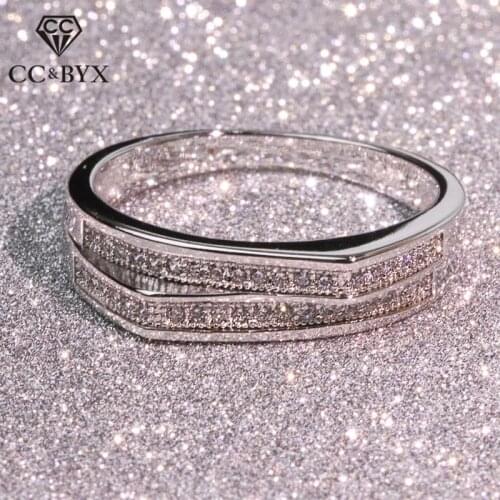 CC Wedding Rings For Women Silver-Plated Cubic Zirconia Double Layer Wedding Ring Bridal Engagement Fashion Jewelry CC1580