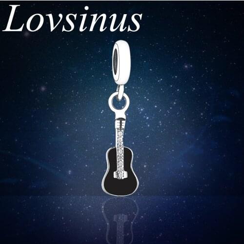 Authentic 925 Sterling Silver Music Violin Black Enamel Fits Original Europe Charms Bracelets For Women Jewelry Bangles Jewelry