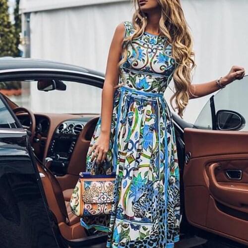 Bohemian Dress Women Vintage Pattern Printed Long Party Dress Spring Summer Sleeveless Elegant Office Lady Maxi Dresses Vestidos