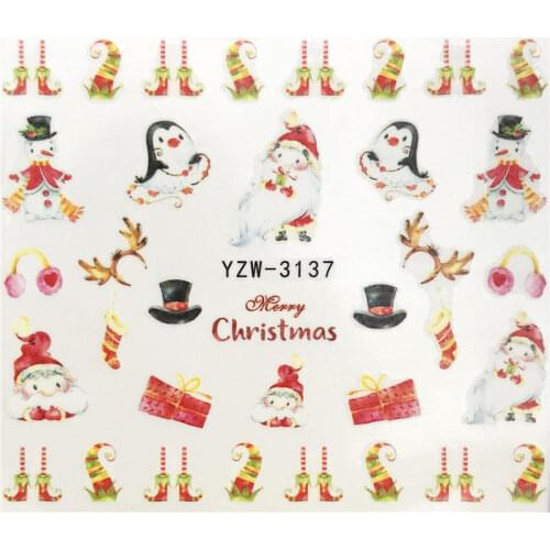 YZWLE 1 Sheet Christmas / Snowman / New Year Gift Nail Art Sticker Water Transfer Decals Nails Foil Manicure Decoration