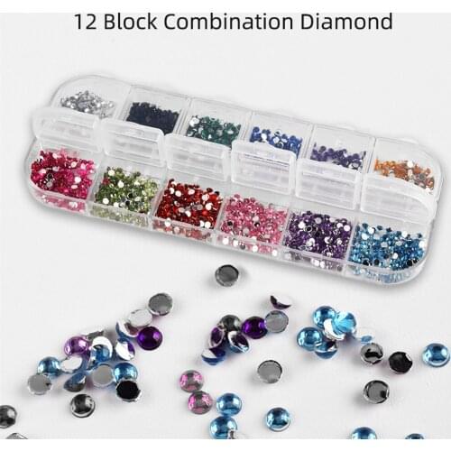 12 Blocks Combination Diamonds Box Nail Art Rhinestones DIY Decoration