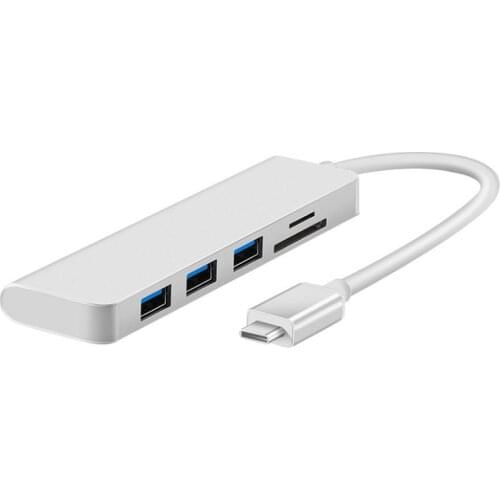 5 in 1 Type-C Hub Aluminum Alloy USB Hub Multiport USB C Adapter USB 3.0 Port SD/TF Card Reader for Windows Mac Laptop