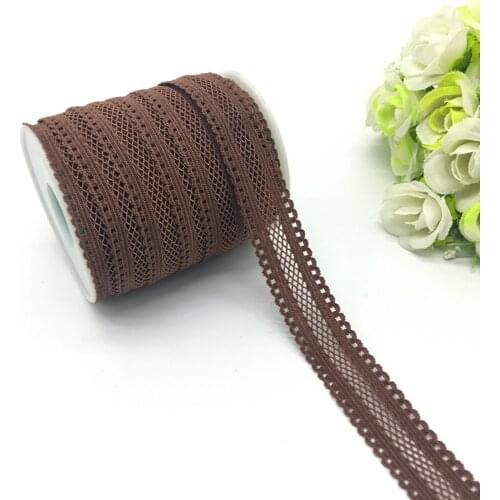 5yards/lot 5/8"(16mm) Brown Bilateral Lace Grid Fold Over Elastic Spandex Lace Band Ties Hair Accessories Lace Trim