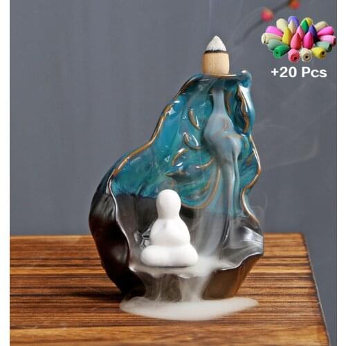 Incense Cones Lotus Zen Garden Incense Waterfall Incense Burner Decorative Ceramics Home Incense Holder Aromatherapy Home Decor