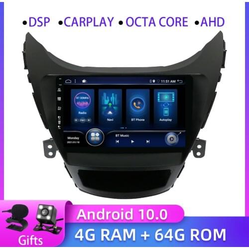 4GB RAM 64GB ROM Android 10.0 Car GPS Car Radio For Hyundai Elantra Avante I35 2011-2013 2 DIN Car Multimedia PlayerDSP Carplay