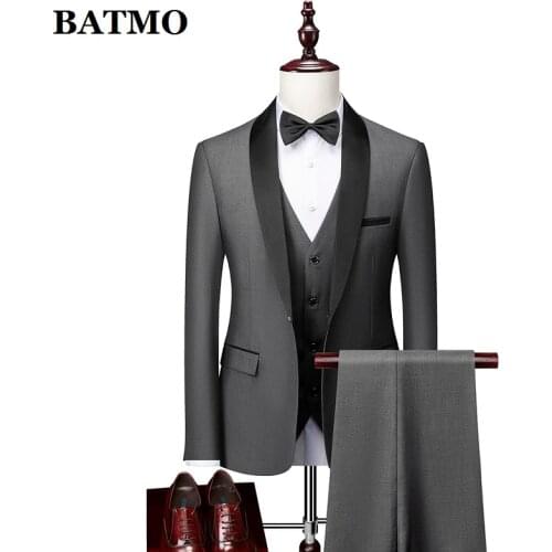BATMO 2021 new arrival spring casual suits men,mens wedding dress,jackets+pants+vest,1987