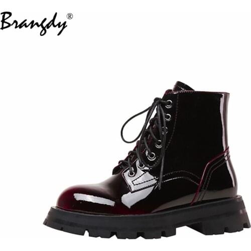 Brangdy Fashion Gradie Color Women Martin Boots Round Toe Womens Winter Boots Lace Genuine Leather Ankle Boots Zipper Size 34-39