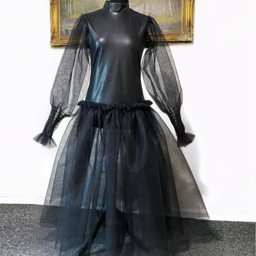 Black Simple Elegant Demure Leather Dresses O-neck Tulle Elastic Party Dress For Black Girls Custom Made