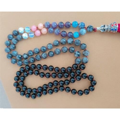 8mm Black Agate 108 Beads Tassel Knotted Necklace Chakra Classic Pray Spirituality Bless Handmade Wristband
