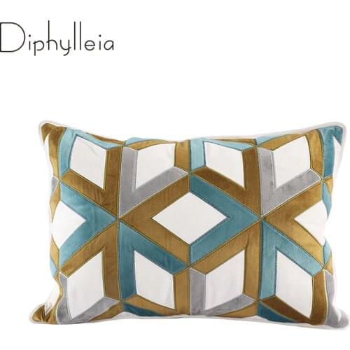 Diphylleia New Arrival Lumbar Pillow Cover Diamond Pattern Geometry Cut Velet Embroidered Cushion Case Modern Minimalist Style