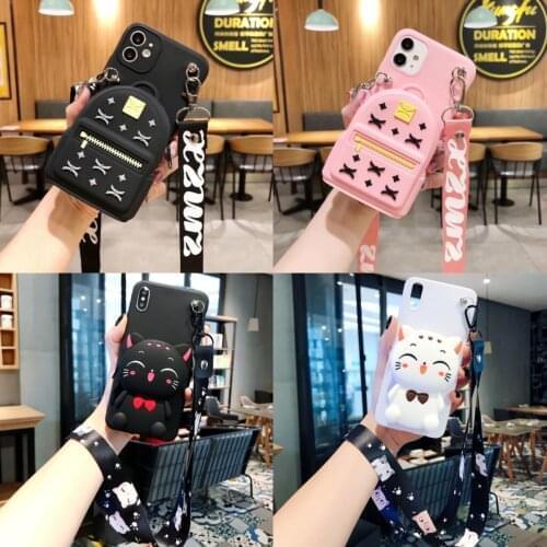 Cat Wallet Soft TPU Case For Samsung S20 S10 S9 Note 8 9 10 Plus A20 30 50 51 71 For iPhone 11 Pro Max XR 7 Plus