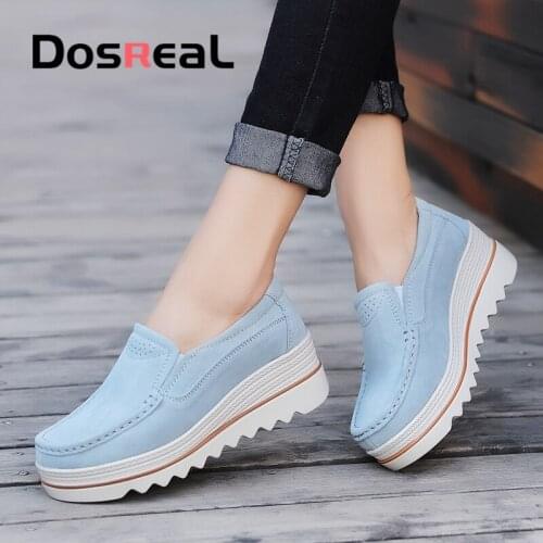 Dosreal Women Platform Flats Shoes Women Cow Suede Loafers Slip On Fashion Shoes 2020 Winter Women Flats Shoes Heels Creepers