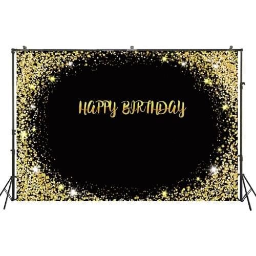 Photography Backdrops Birthday Party Banner Gold Black Sparky Glitter Desserts Table Photo Background For Studio PhotocallW4598