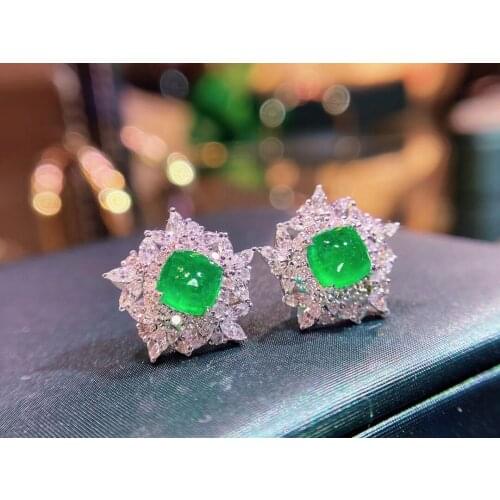 H402 Fine Jewelry Colombia 2.16ct Real 18K White Gold AU750 100% Natural Emerald Gemstones Stud Earrings for Women