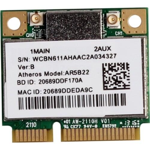 Wireless Adapter Card for Atheros AR9462 AR5B22 WB222 Half Mini PCIe 802.11 a/b/g/n 300Mbps+Bluetooth4.0 wifi card