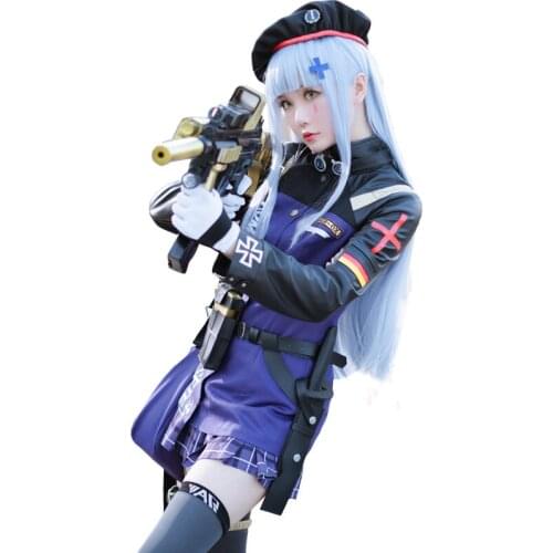 Game Girls Frontline HK416 Purple Battle Unifrom clothes wig and bag set Halloween Carnival Outfit For Women Girls