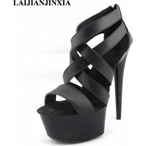 LAIJIANJINXIA New Women 15CM Black High Heels Platform Sexy Sandals Night club Party Dancing Shoes Open Toe Pole Dance Shoes
