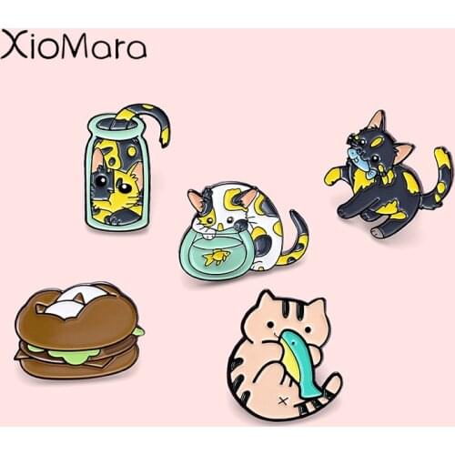 Cartoon Cute Tabby Cat Enamel Pin Animal Kitty Jewelry Button Metal Badge Backpack Shirt Jackets Callor Lapel Pins For Kids Gift