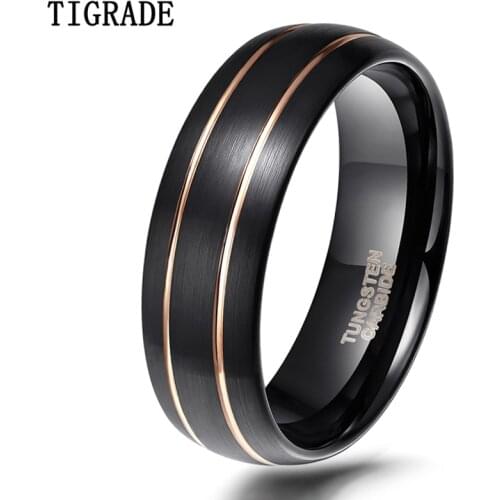 TIGRADE Tungsten Ring for Men Black With Gold Line 8mm Dome Comfort Fit Wedding Ring Jewelry Fashion Mens Quality Ring anel masc