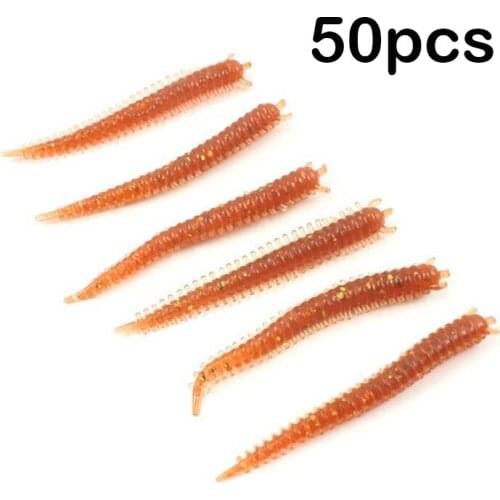50pcs 60MM Lifelike Sandworms Soft Plastic Worm Fishing Lure 60mm Saltwater Artificial Bait Catfish Carp Bass Bait