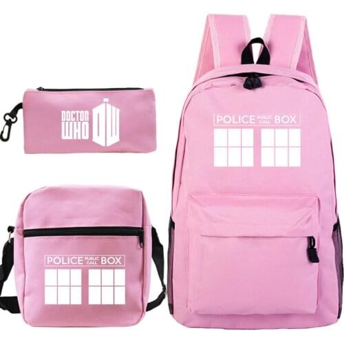 3pcs Set Doctor Who Police Box Anime Children School Backpacks Cool Schoolbag Student Shoulder Bag for Boy Pen Pencil Bags