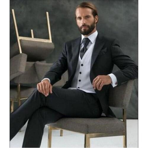 The latest mens suits classic Groom tuxedos suits 2020 black lapel one button formal prom men suit tuxedos (jacket+vest+pants)