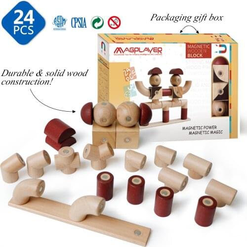 2020 New Arrival Magnetic Wooden Blocks Magnet Toys Natural Wood Toys for Kids Toddlers Preschool Educational Toys