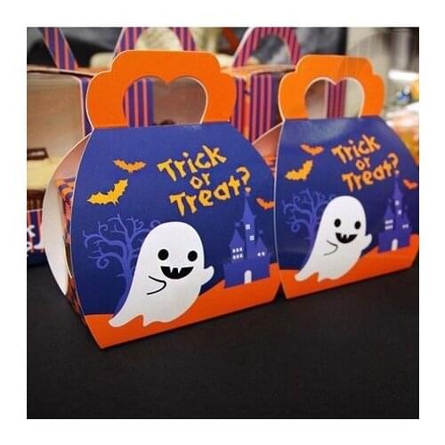 New 9*9*6cm 10pcs Halloween candy Trick or Treat Paper Box Cookie snacks Storage Boxes packing sending children Use