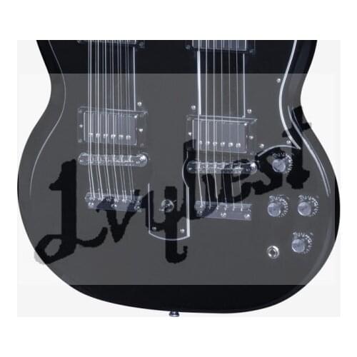 Wholesale lvybest electric guitar own logo,double necks SG black high glossy,rosewood fingerboard, 12 strings and 6 strings