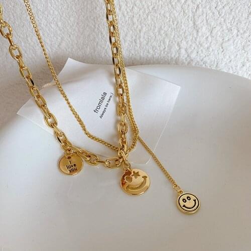 Necklace Womens All-match Non-Mainstream Elegant Personality Multi-Layer Smiley Face Necklace Clavicle Chain Sweater Chain