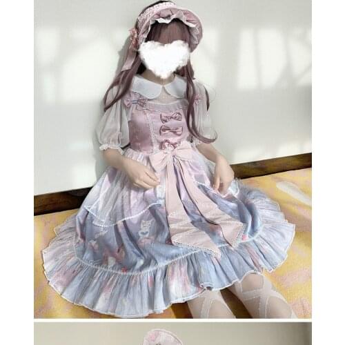 Princess tea party sweet lolita dress retro lace bowknot high waist cute printing victorian dress kawaii girl gothic lolita jsk