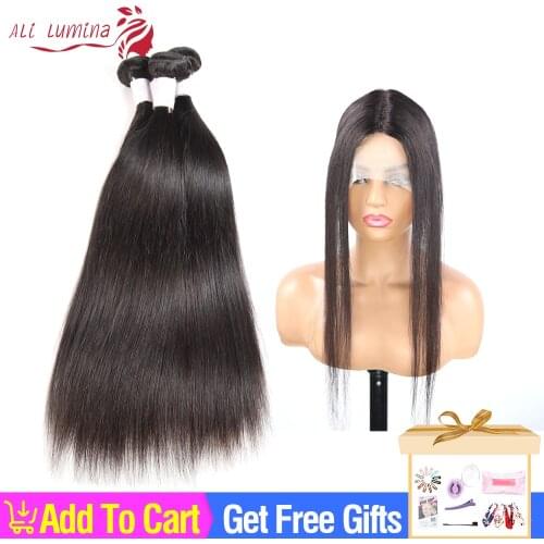 Straight Bundles With Frontal Brazilian Hair 3 Bundles With Closure Human Hair Bundles 13X5X2 T Lace Front Human Hair Extension