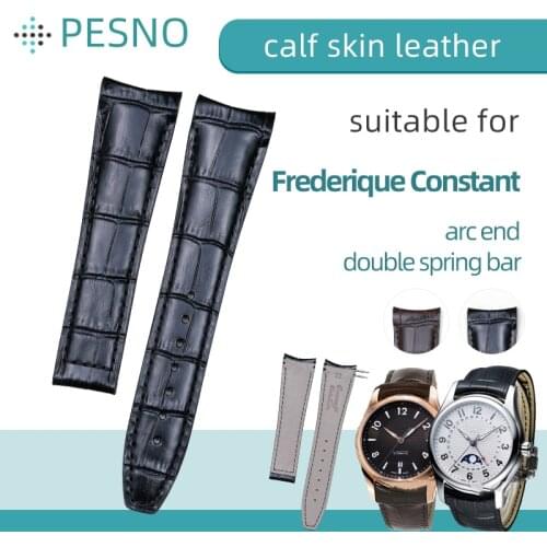 PESNO Compatible for Frederique Constant FC-303 Genuine Calf Skin Leather Watch Bands Curved End Double Spring Bars Men Straps