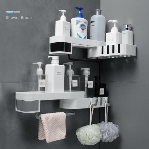 Corner Shower Shelf Plastic Suction Cup Bathroom Shampoo Shower Shelf Holder Kitchen Storage Rack Organizer Wall Mounted Type